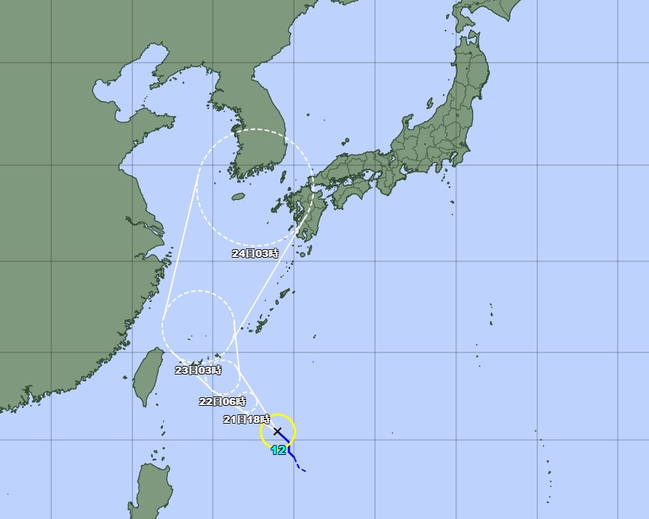 台風12号(オーマイス)2021年の進路予想図1