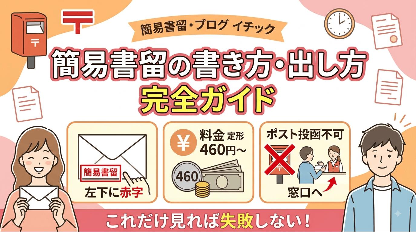 簡易書留の書き方｜封筒の赤字は左下・料金460円～と出し方