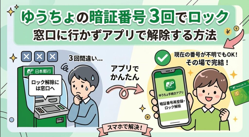ゆうちょの暗証番号は3回でロック|窓口に行かず解除する方法